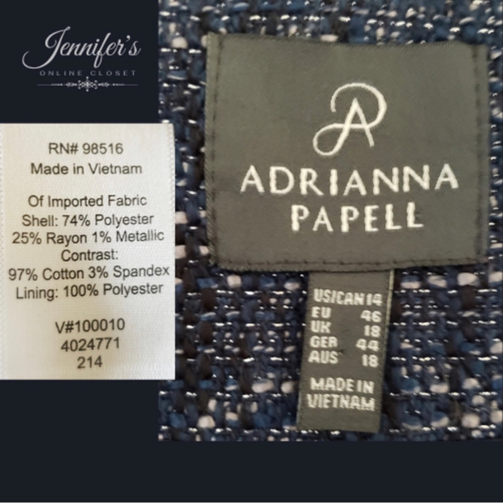 Adrianna Papell Rich Navy w/Metallic Silver Tweed Cropped Open Jacket - Picture 6 of 6